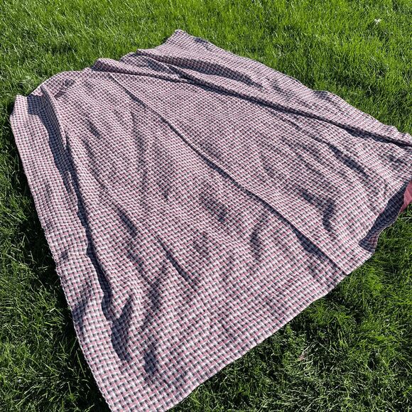 Vintage 60s 70s Red White Blue Double Knit Polyester Fabric Mod Retro 64"x63" - Picture 3 of 5